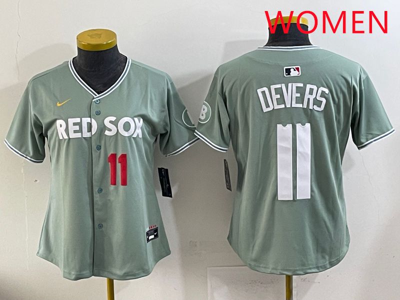 Women 2025 Boston Red Sox #11 Devers Light Green Joint Name Nike MLB Jersey style 17